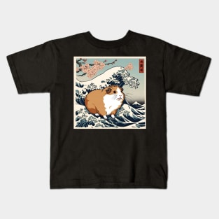 Vintage Funny Guinea Pig Adorable Guinea Pig Mom in the Great Wave Kids T-Shirt